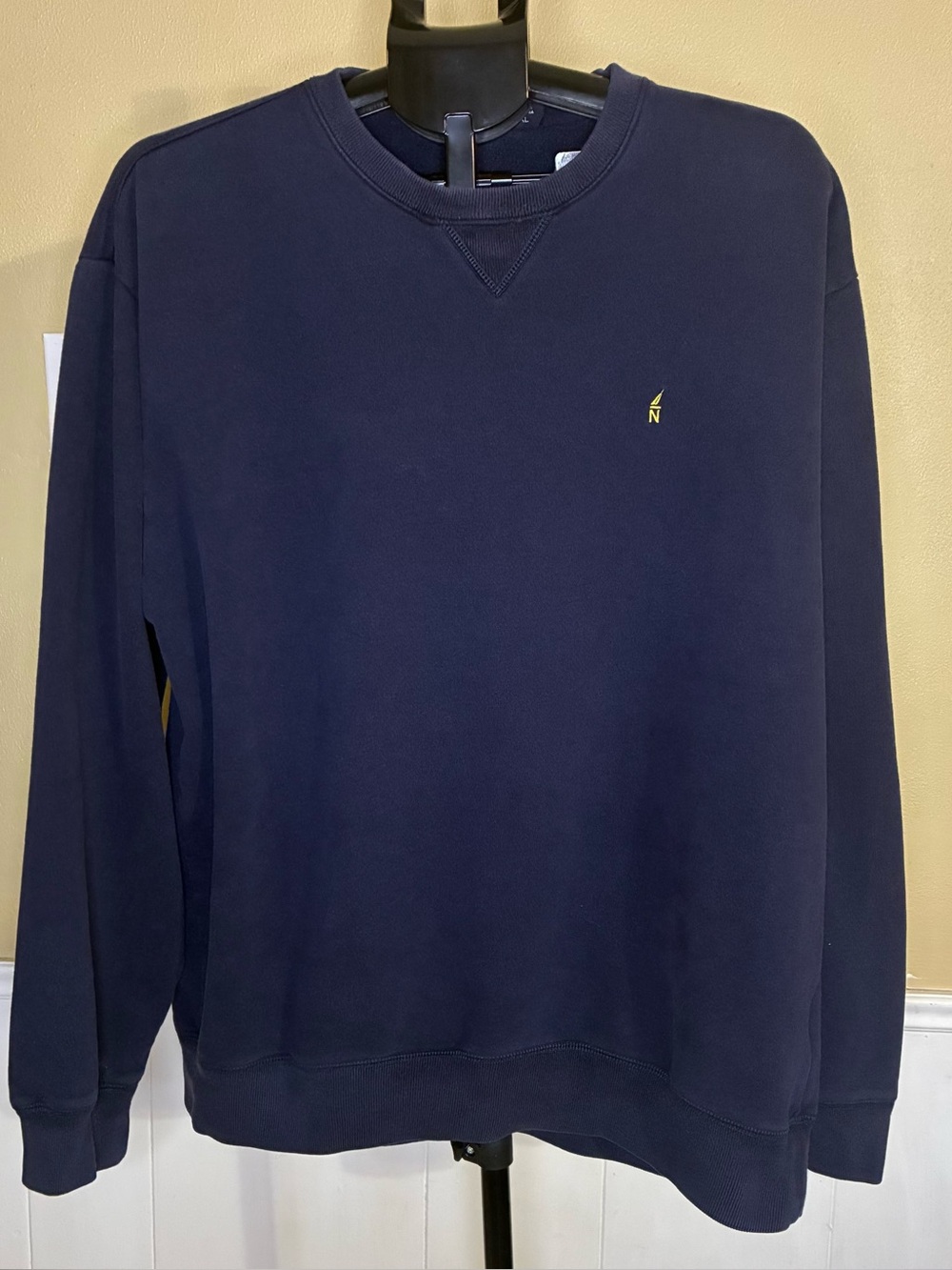 Nautica Navy Crewneck Sweatshirt with Small Yellow Logo
